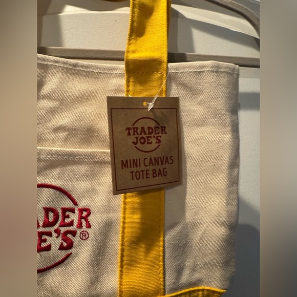 NWT! Trader Joes Mini Canvas Tote Bag Yellow - Picture 4 of 5